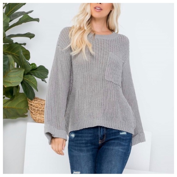 13 Boho Lightweight Sweater knit top with pocket - Picture 2 of 5